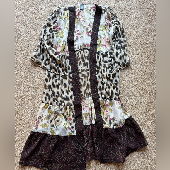 Vince Camuto Mixed Print Animal Floral Dark Romance Boho Kimono Duster OS - Picture 1 of 2